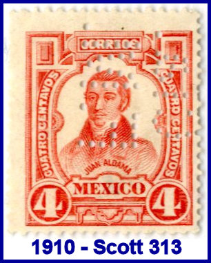 Ferrocarril Mexicano 1910 perfin